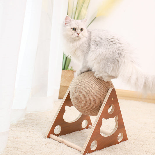 Cat Scratching Ball Toy Triangular in use